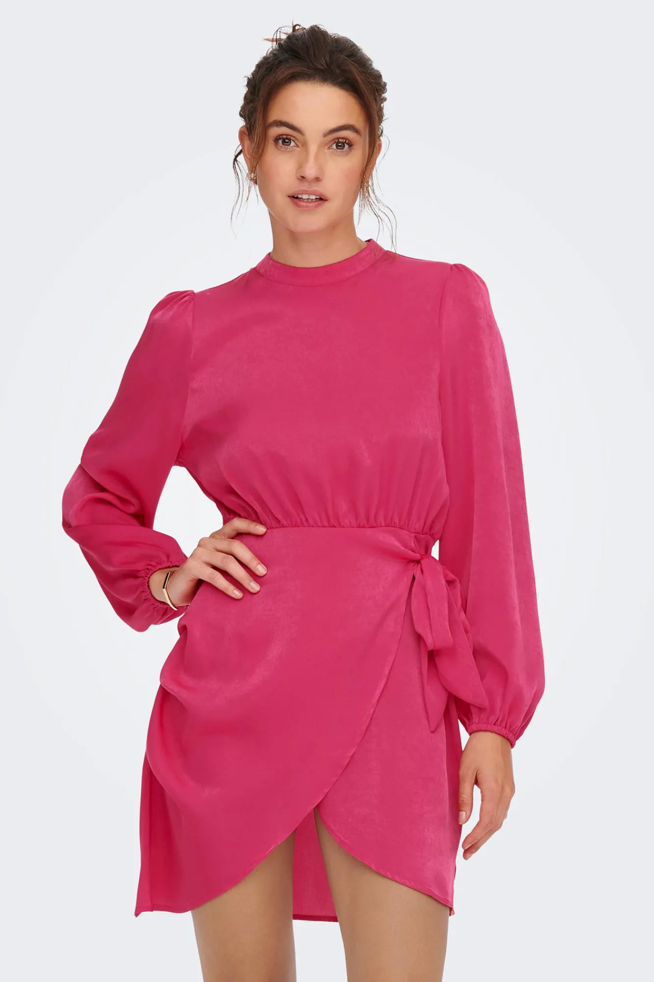 Only Vestido Corto Satinado Rosa Online