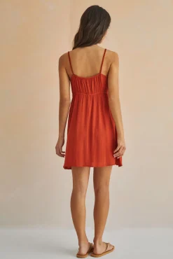 Women'secret Vestido Corto Tirantes Crochet Pecho Naranja Hot