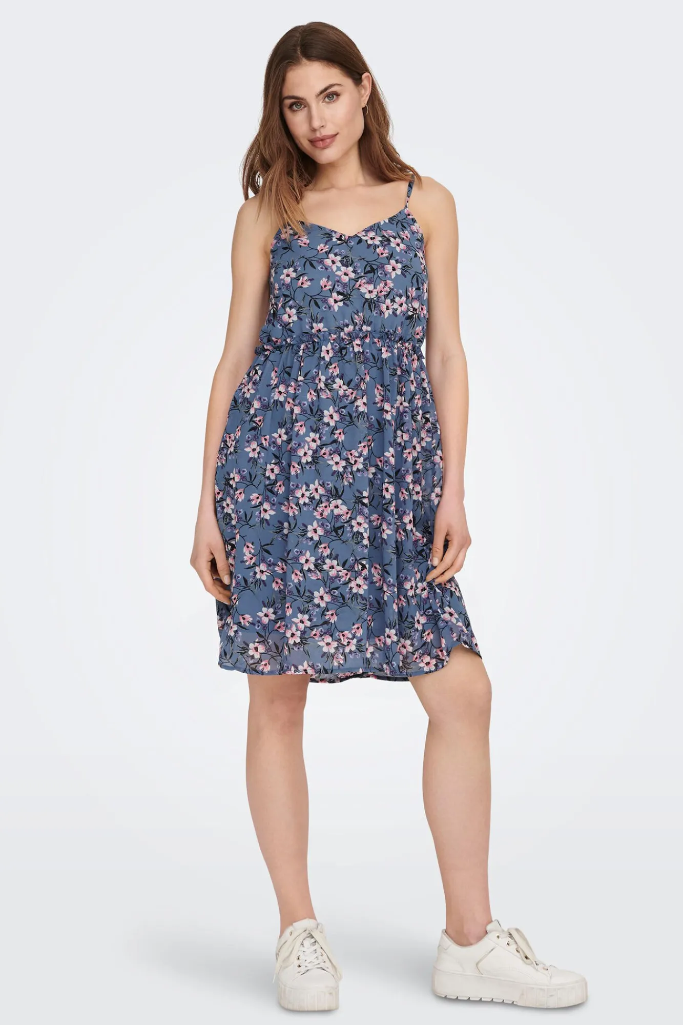 Only Vestido Corto Tirantes Fluido Azul Medio Discount