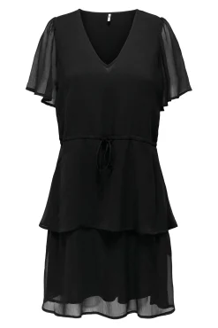 JDY Vestido Corto Volantes Negro Hot
