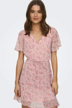 JDY Vestido Corto Volantes Rosa Sale