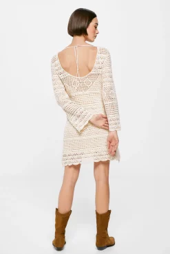 * Vestido Crochet Escote Espalda Marron
