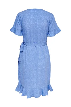 Only Vestido Cruzado Azul Medio Sale