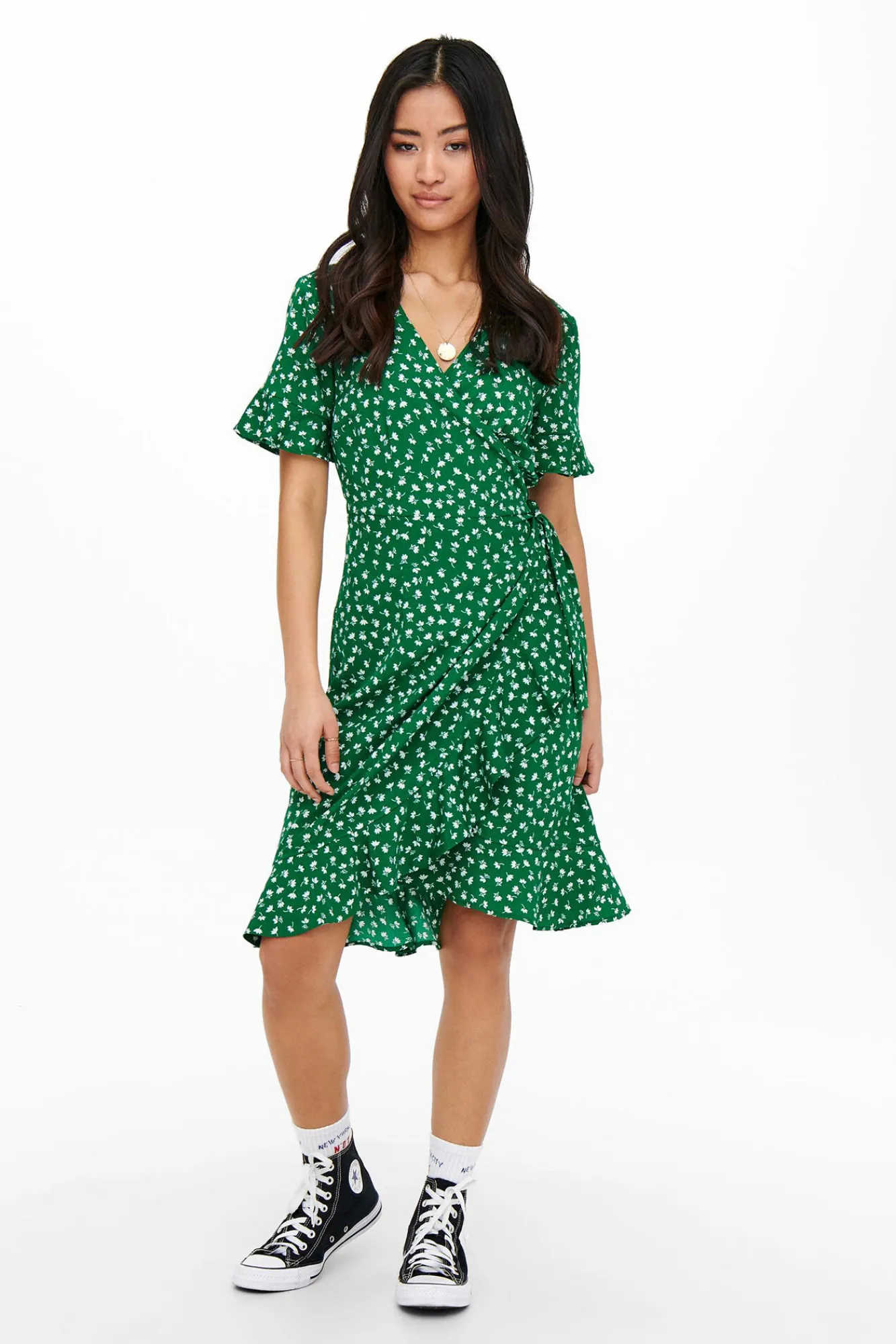 Only Vestido Cruzado Verde Sale