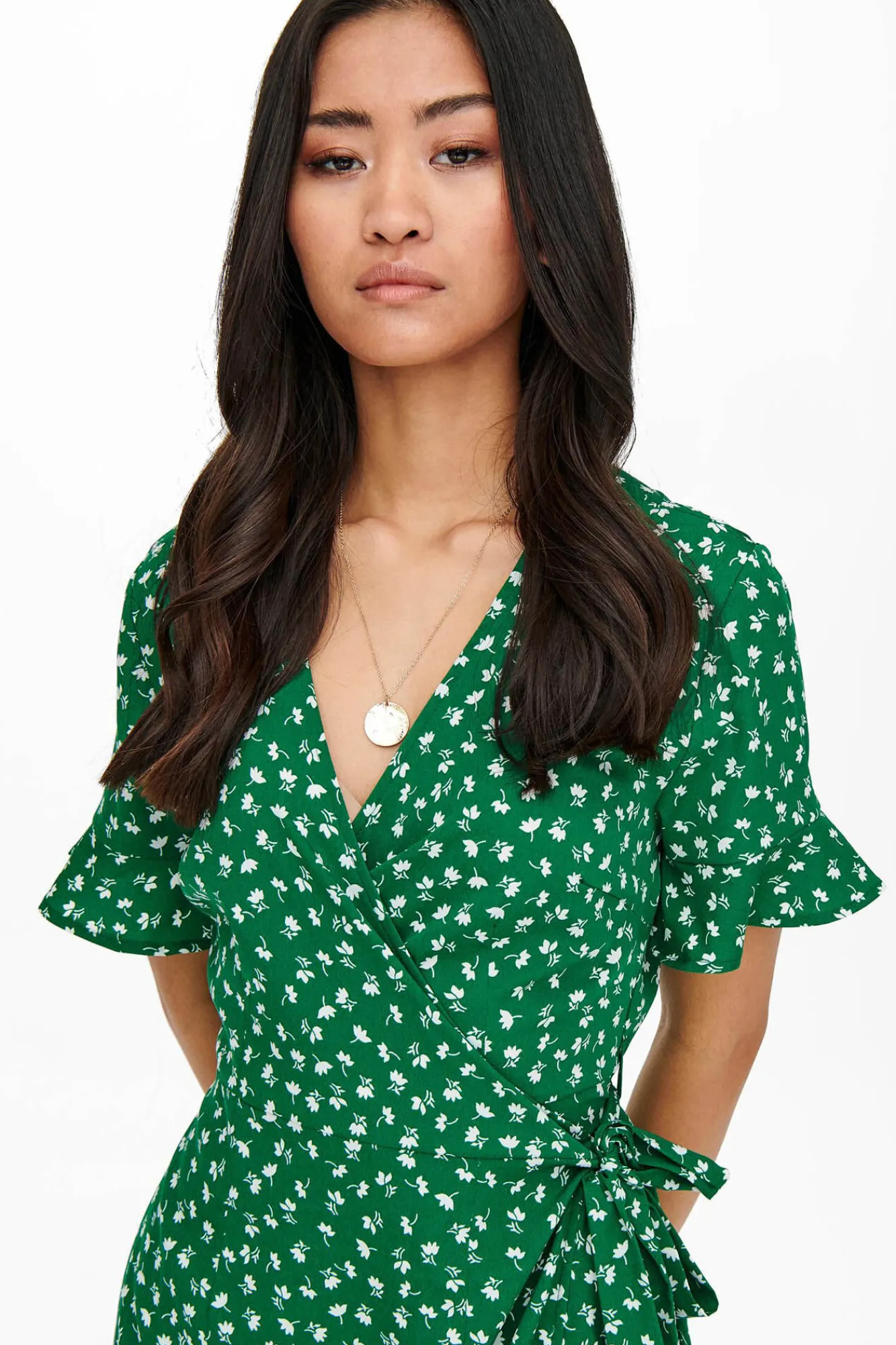 Only Vestido Cruzado Verde Sale