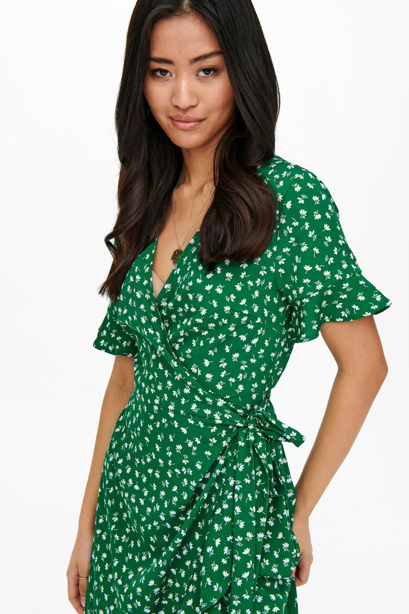 Only Vestido Cruzado Verde Sale