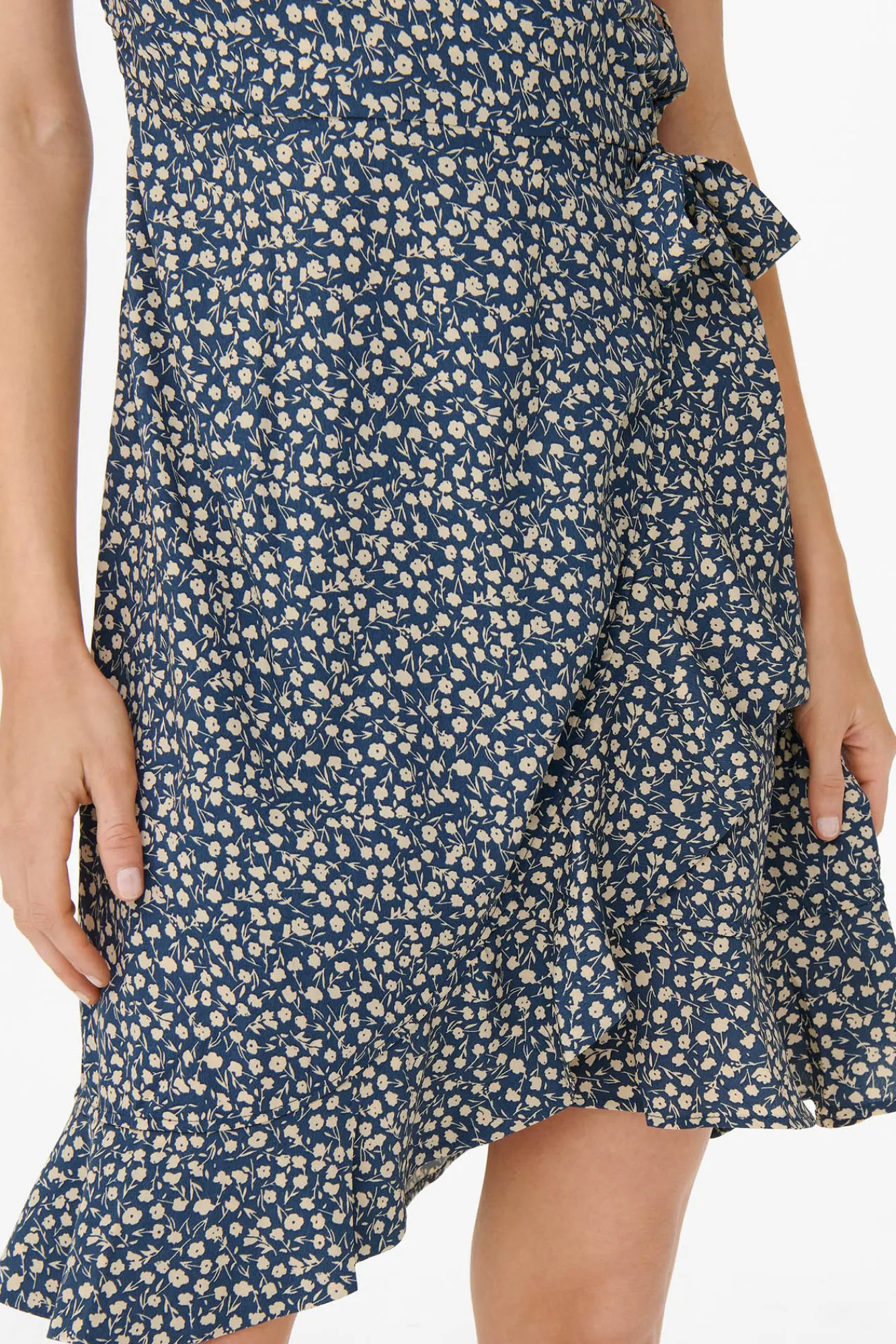 Only Vestido Cruzado Azul Medio Clearance