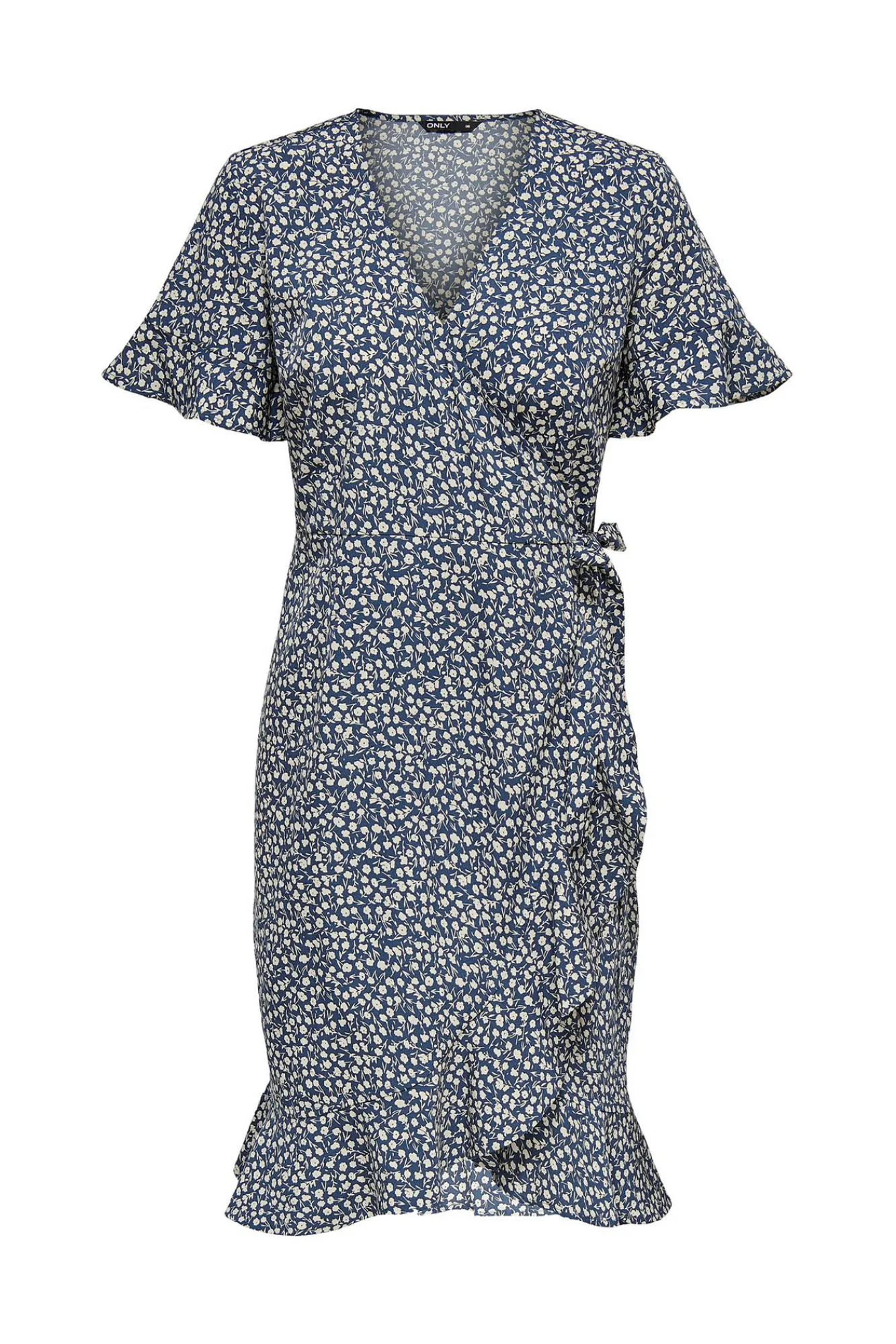 Only Vestido Cruzado Azul Medio Clearance