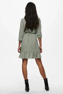 Only Vestido Cruzado Con Volantes Verde Hot