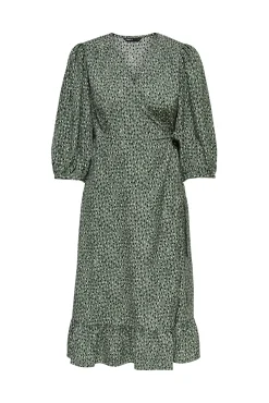 Only Vestido Cruzado Midi Verde Hot