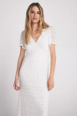 Slowlove Vestido De Crochet De Punto Marfil Sale