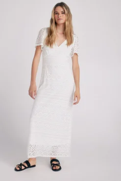 Slowlove Vestido De Crochet De Punto Marfil Sale