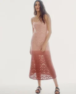 Cortefiel Vestido De Crochet De Punto Rosa Best