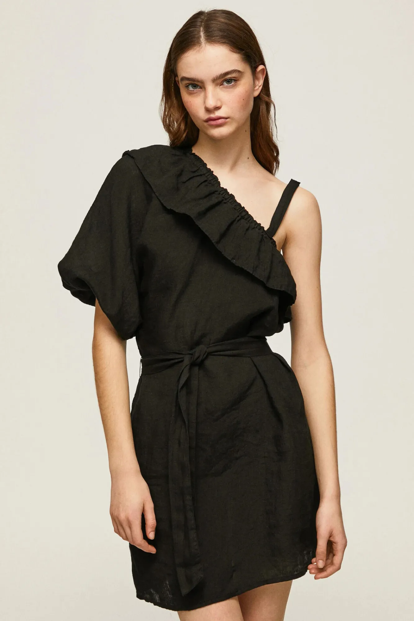 Pepe Jeans Vestido De Lino Asimetrico. Negro Hot