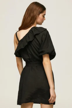 Pepe Jeans Vestido De Lino Asimetrico. Negro Hot