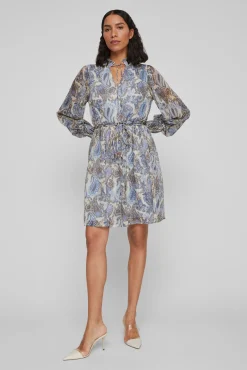 Vila Vestido De Manga Larga Corto Paisley Gris Hot