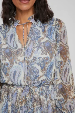 Vila Vestido De Manga Larga Corto Paisley Gris Hot