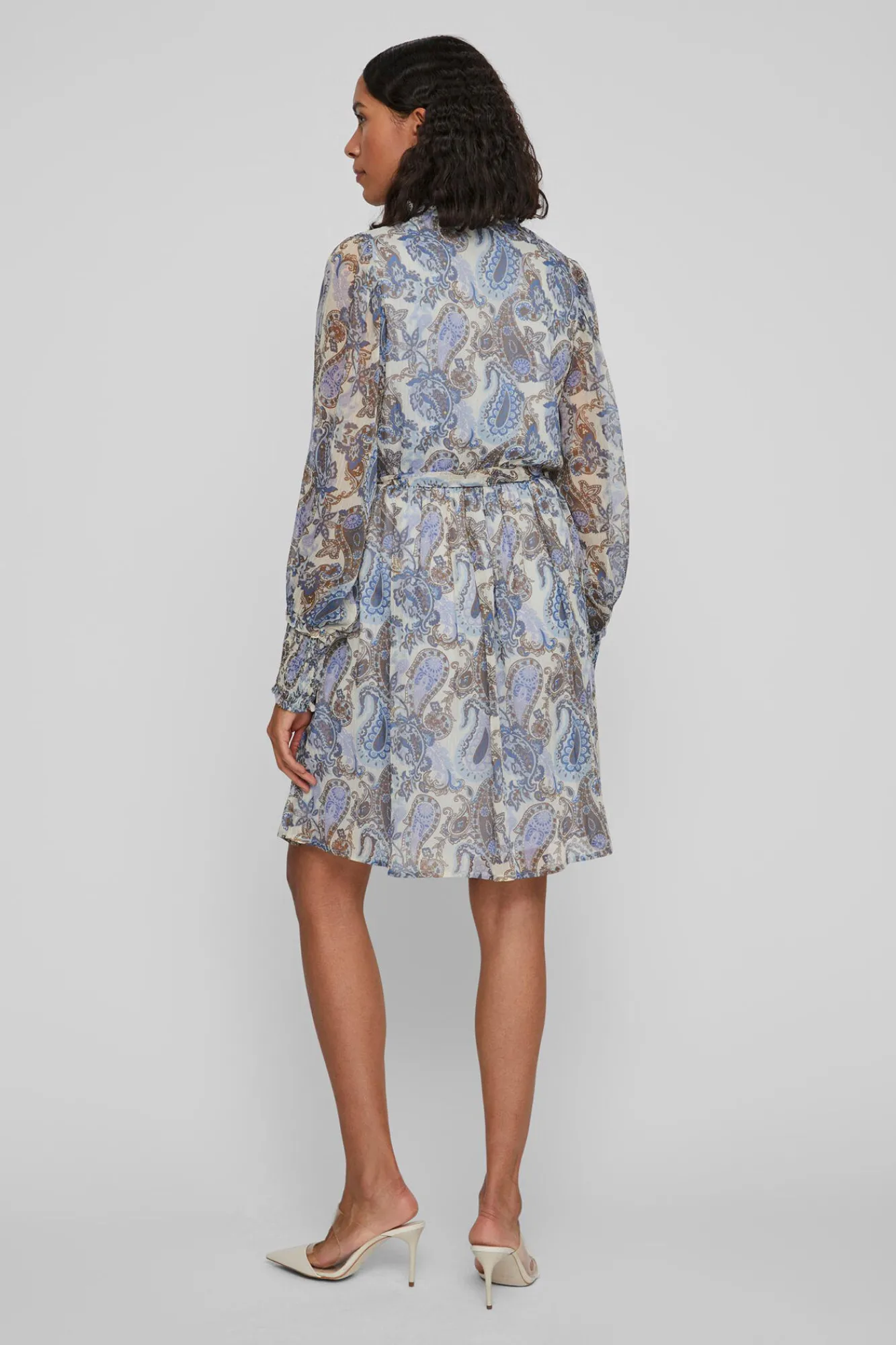 Vila Vestido De Manga Larga Corto Paisley Gris Hot