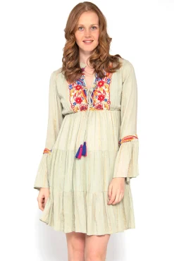 Brave Soul Vestido De Manga Larga Con Bordados Y Espejos Verde Hot