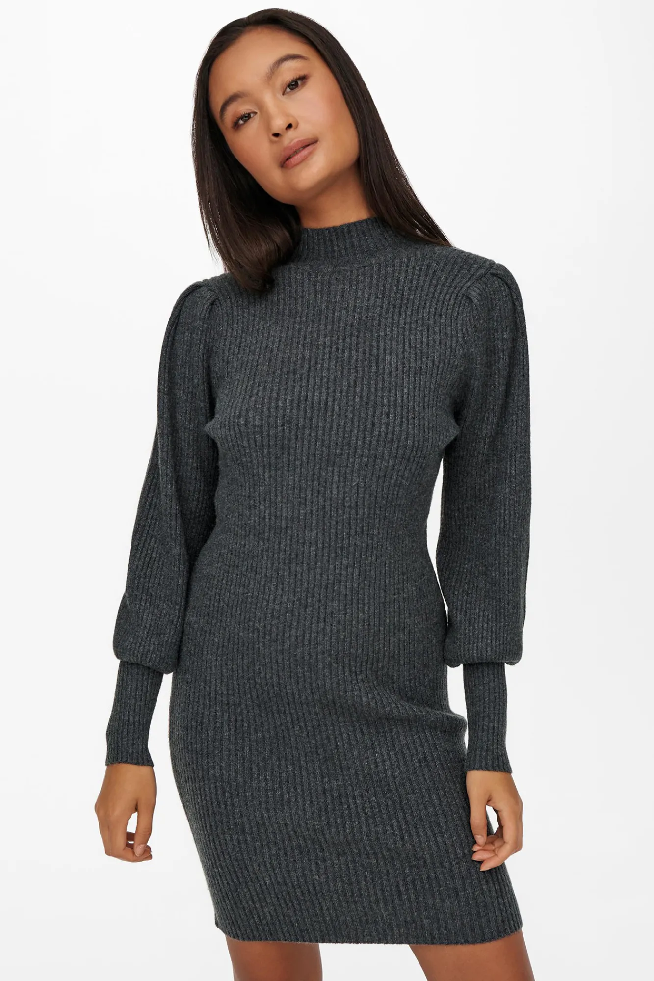 Only Vestido De Punto Con Cuello Subido Gris Medio Online