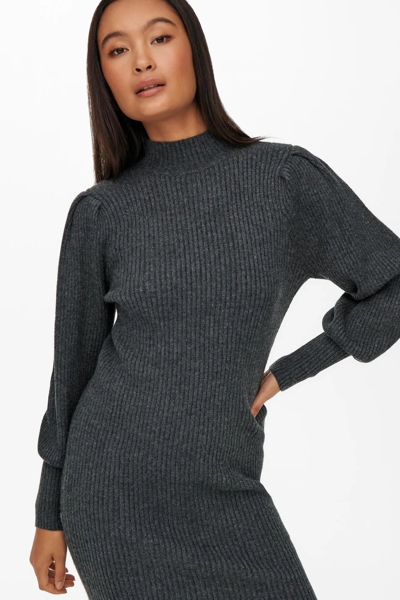 Only Vestido De Punto Con Cuello Subido Gris Medio Online