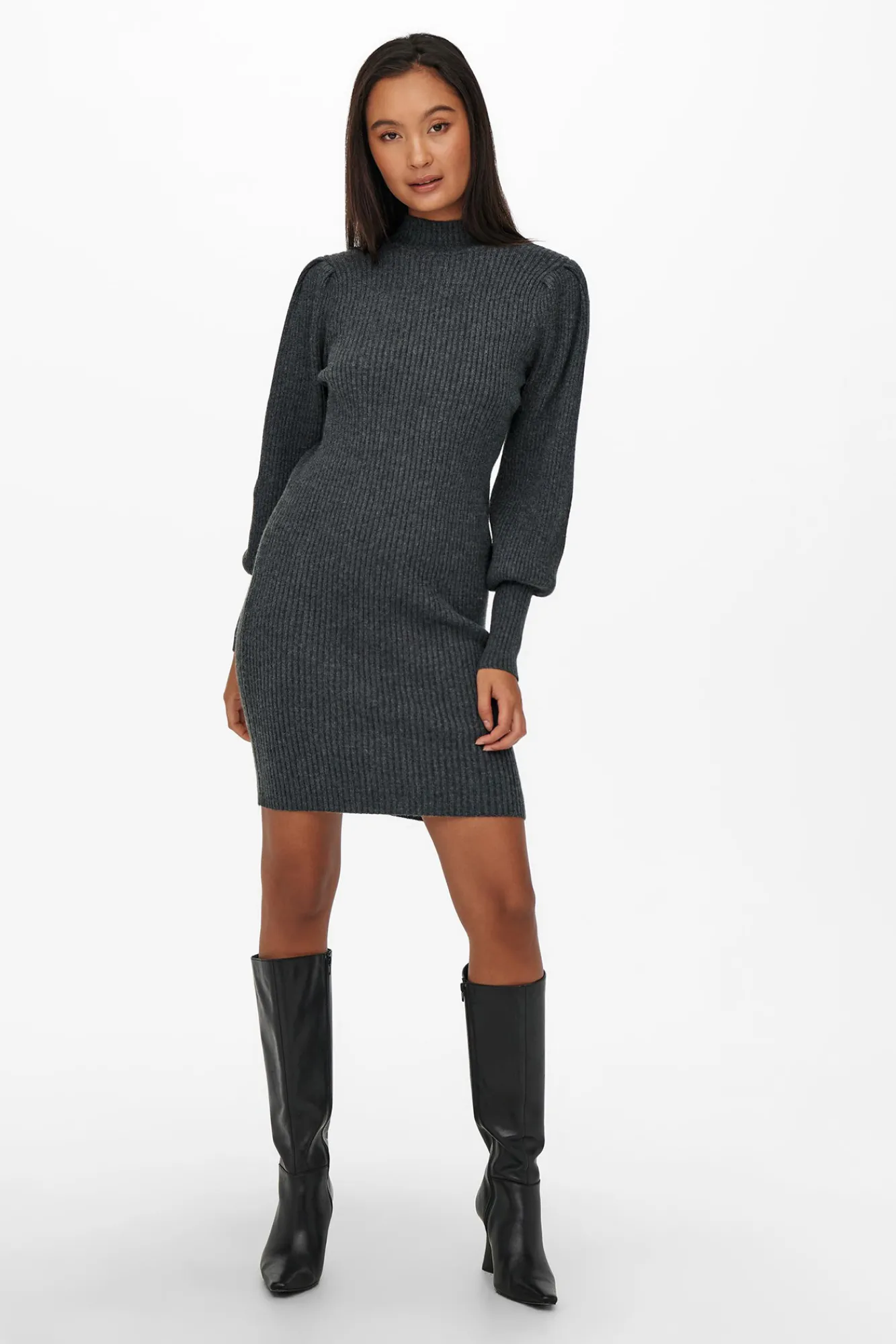 Only Vestido De Punto Con Cuello Subido Gris Medio Online