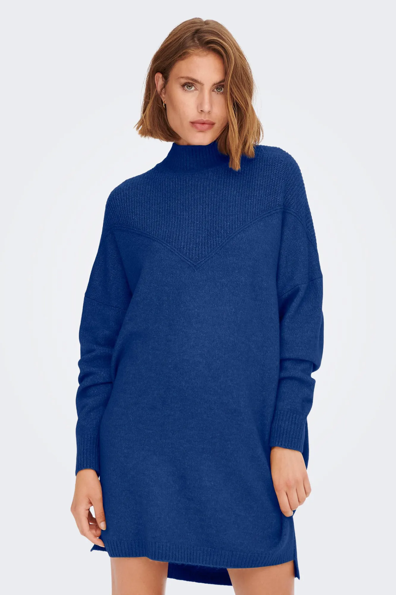 Only Vestido De Punto Cuello Perkins Azul Medio