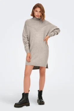 Only Vestido De Punto Cuello Perkins Beige Medio