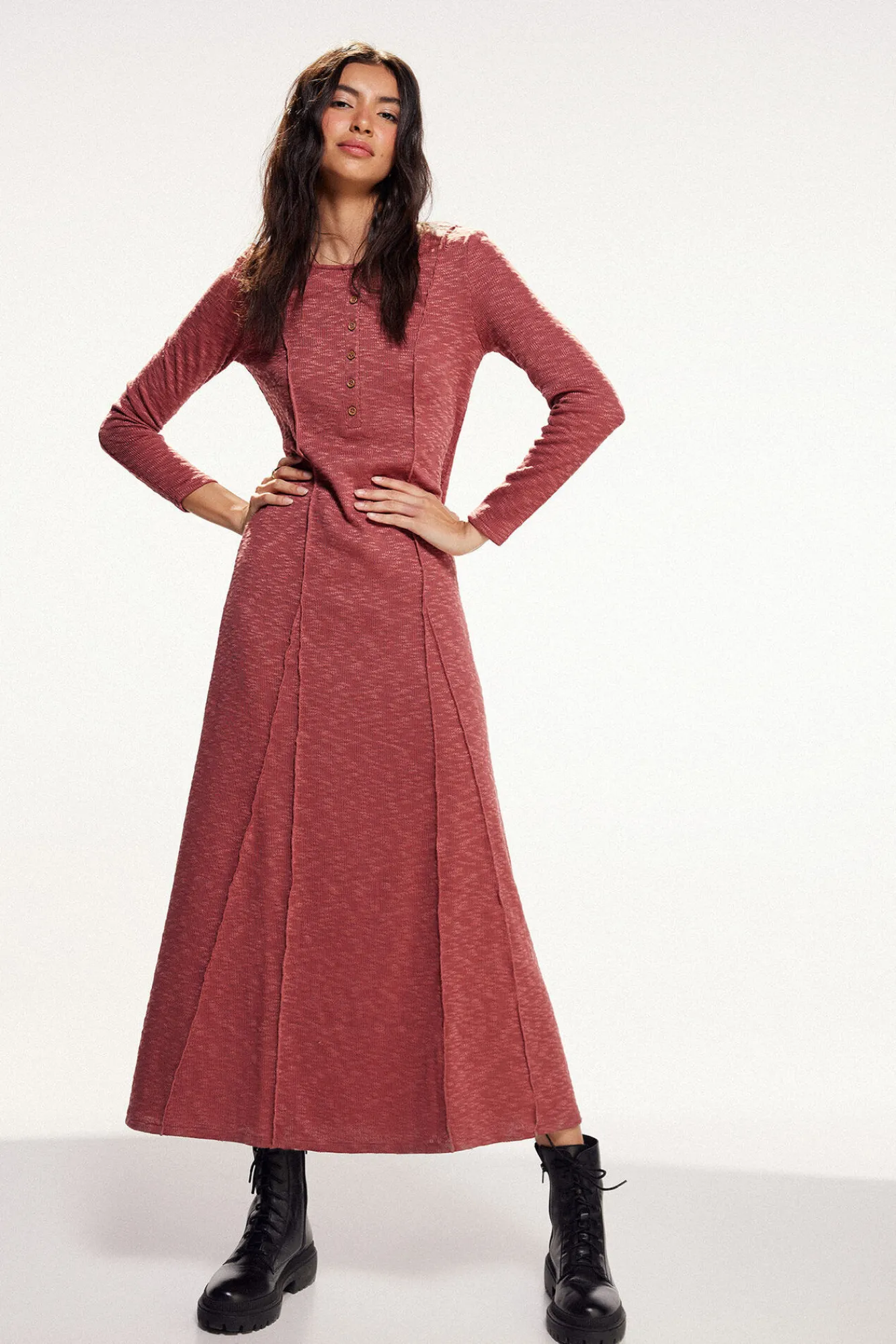 Slowlove Vestido De Punto Largo. Naranja Hot