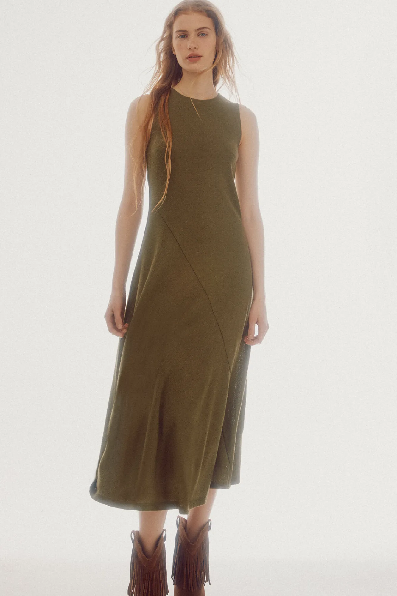 Slowlove Vestido De Punto Midi Kaki Clearance