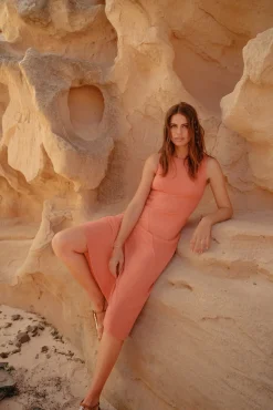 Slowlove Vestido De Punto Midi Naranja New