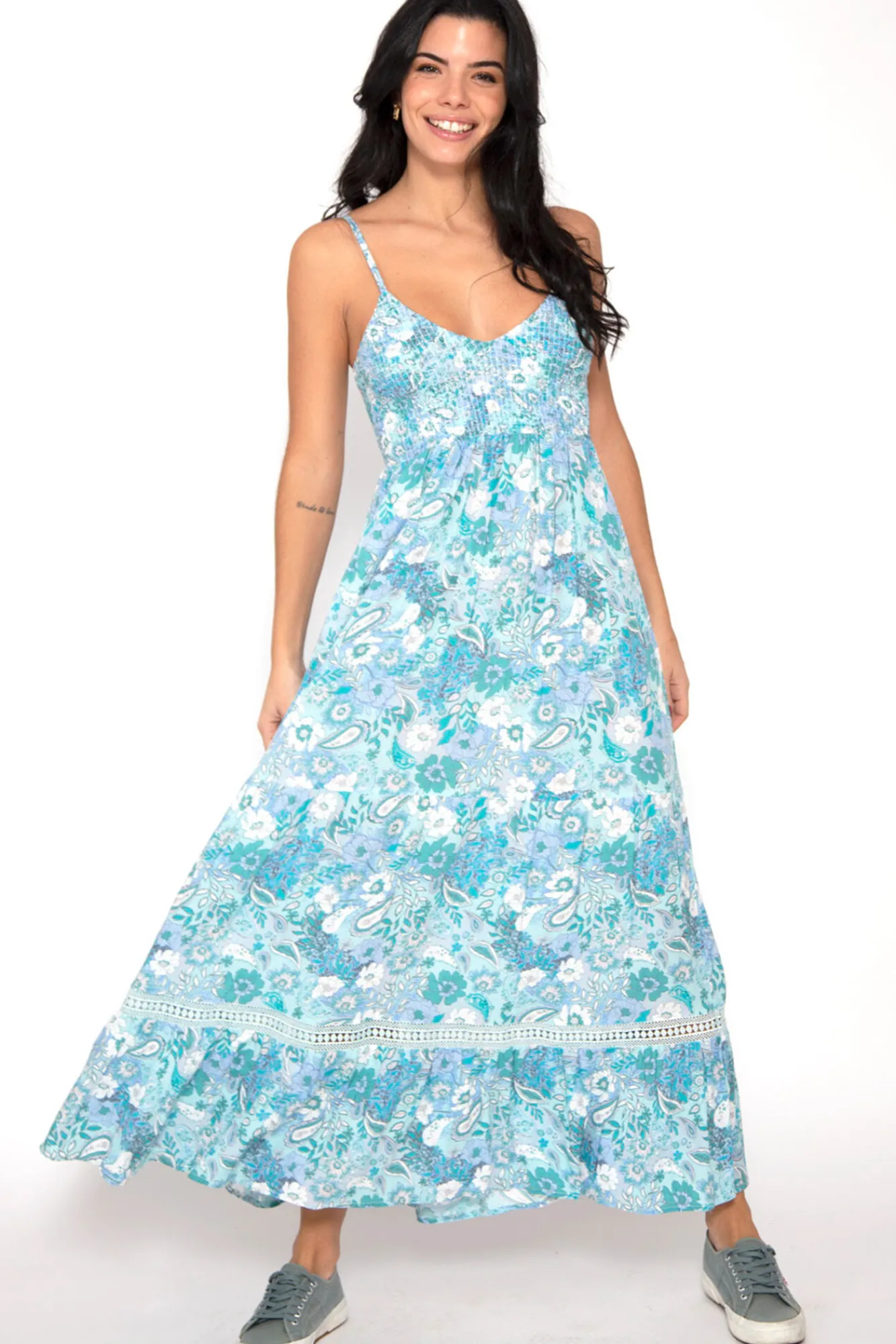 Brave Soul Vestido De Tirantes Con Print Estampado Turquesa Hot