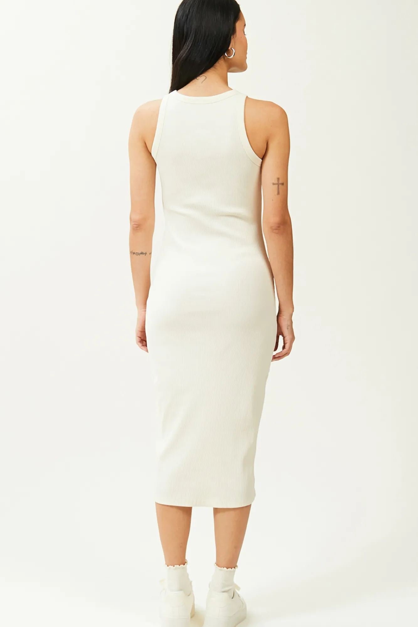 Pimkie Vestido De Tirantes De Punto Acanalado Blanco Clearance