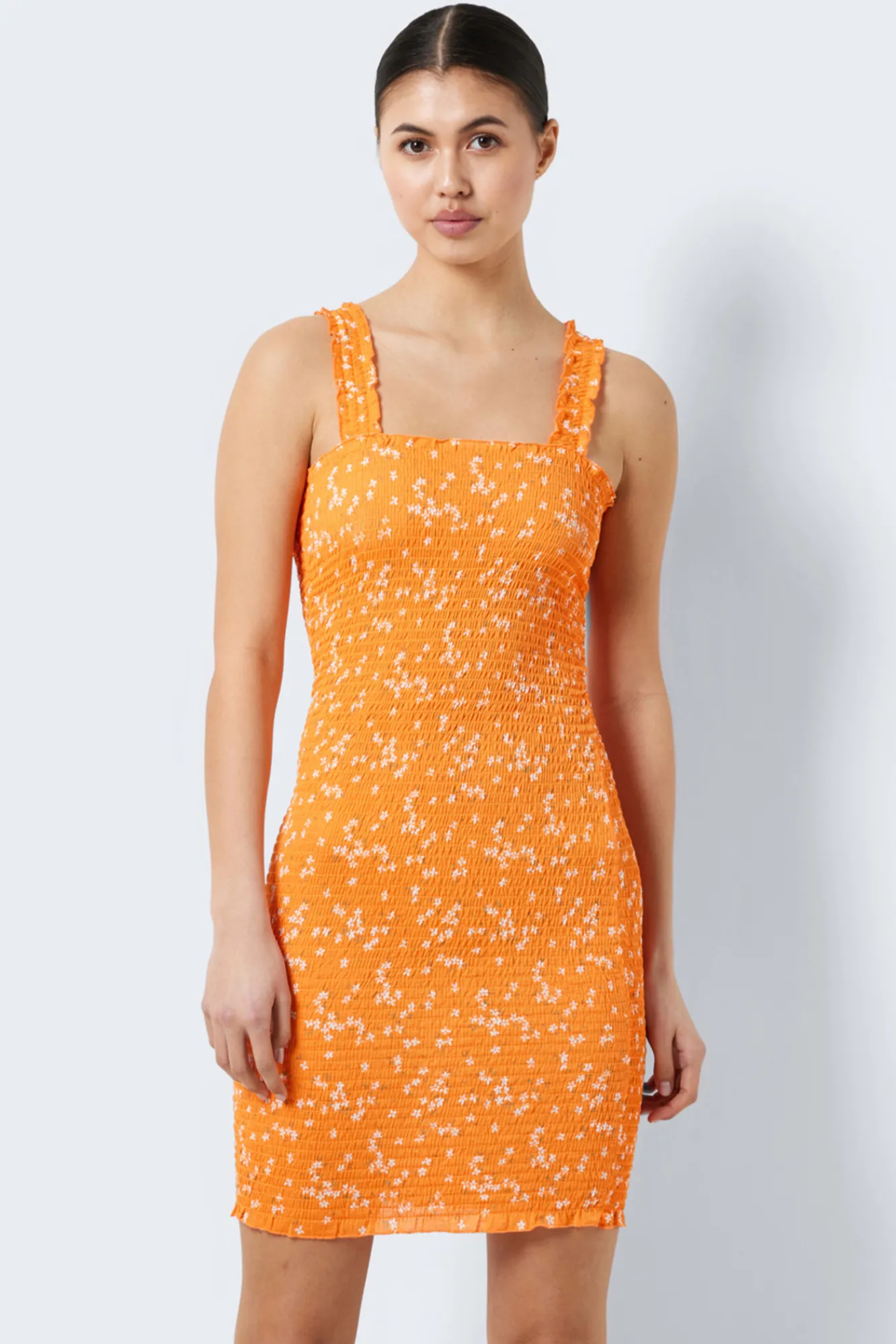Noisy May Vestido De Tirantes Y Cuerpo Nido De Abeja Naranja