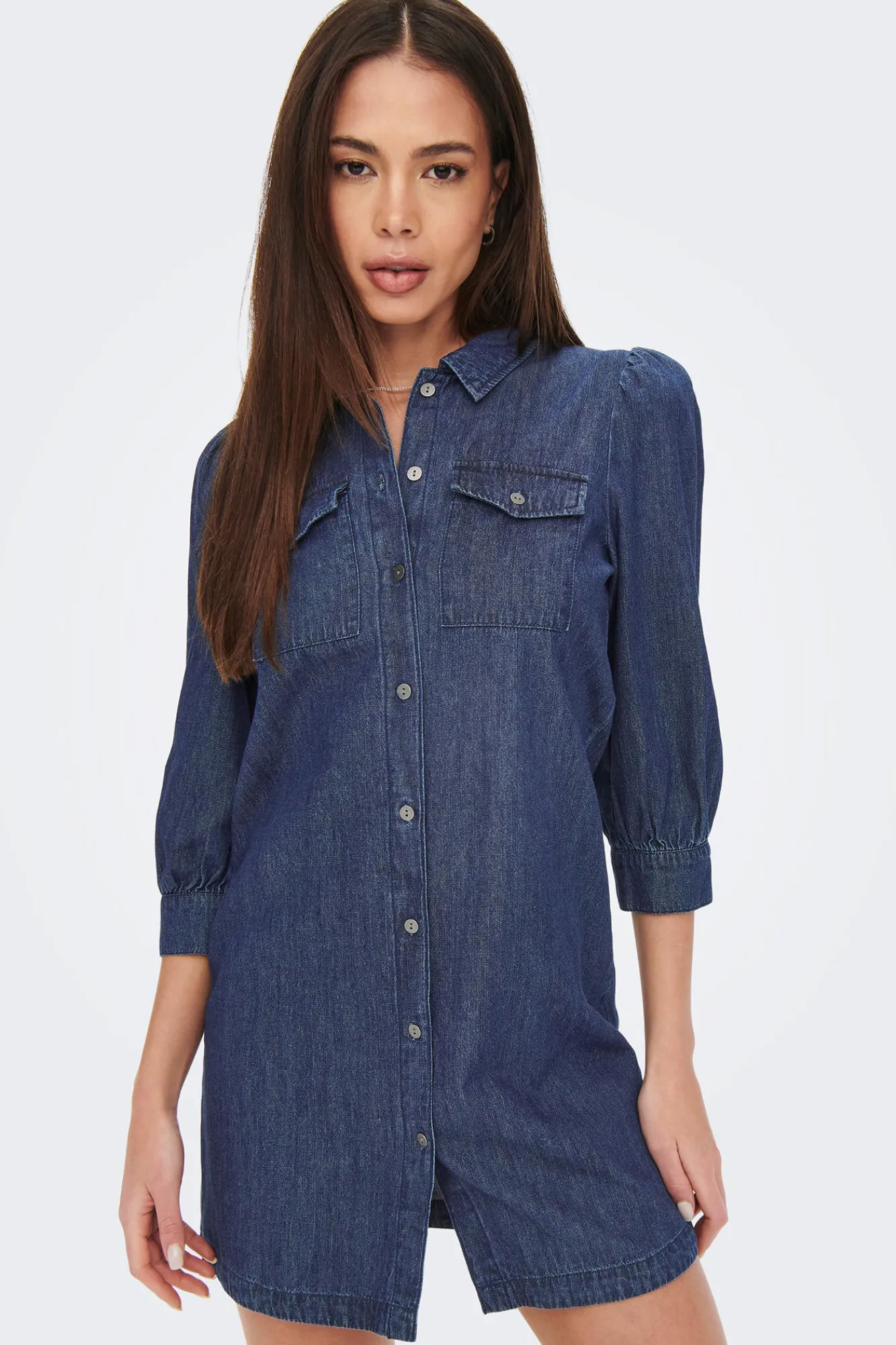 Only Vestido Denim Manga Larga Azul Medio Best