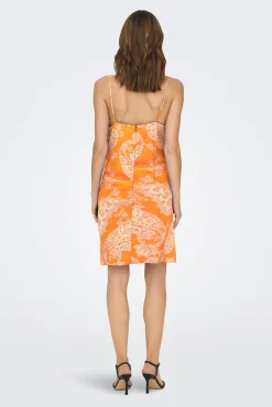 Only Vestido Detalle Lazo Con Lino Naranja New