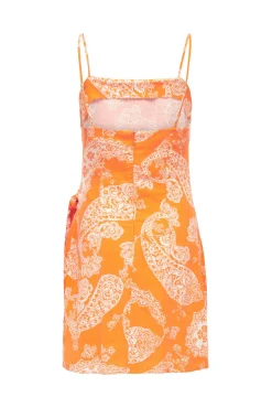 Only Vestido Detalle Lazo Con Lino Naranja New