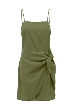 Only Vestido Detalle Lazo Con Lino Verde