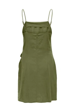 Only Vestido Detalle Lazo Con Lino Verde