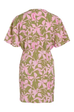 Vila Vestido Envolvente De Manga Corta Verde Hot