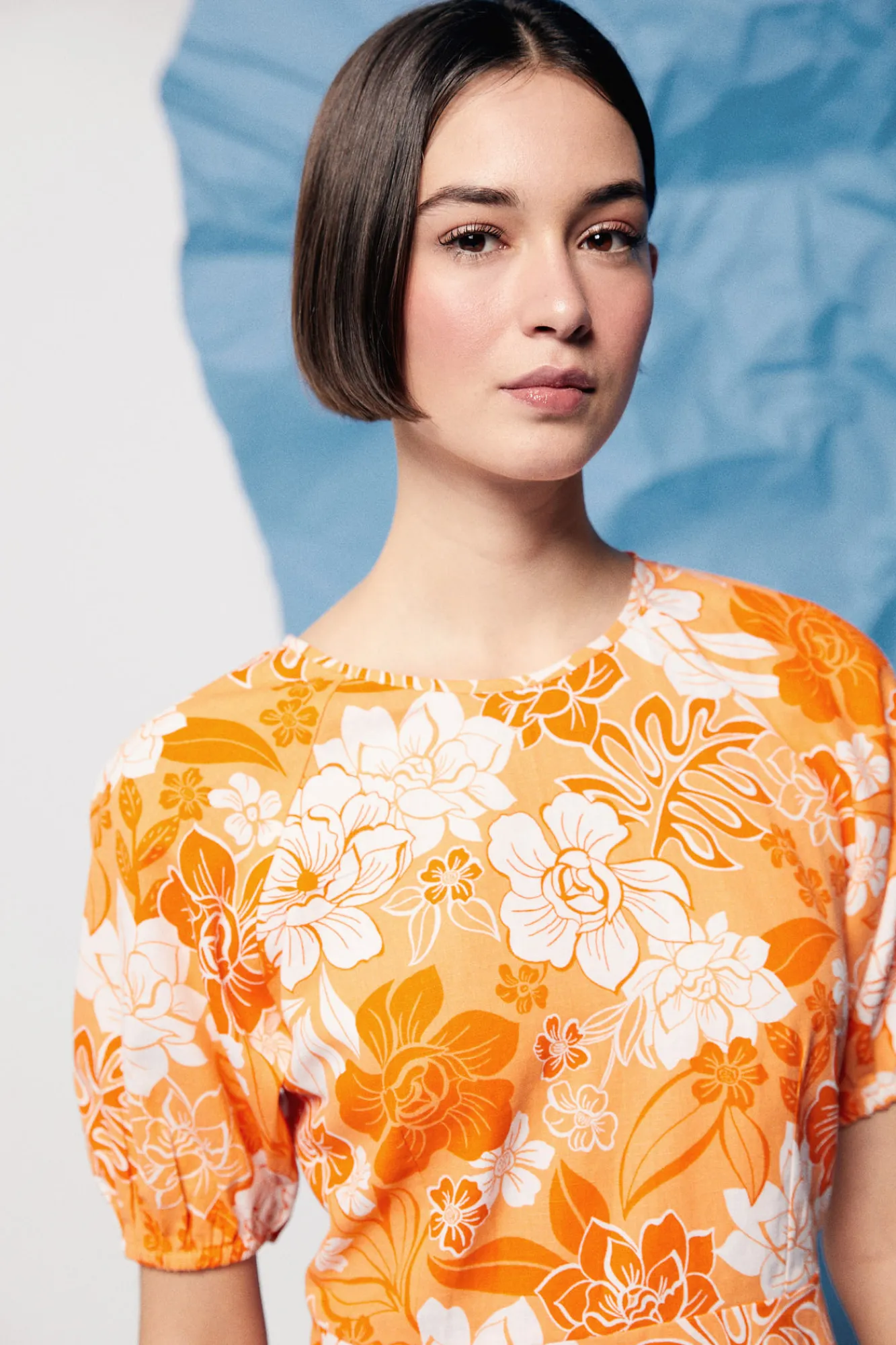 * Vestido Escote Espalda Lino Algodon Naranja Online