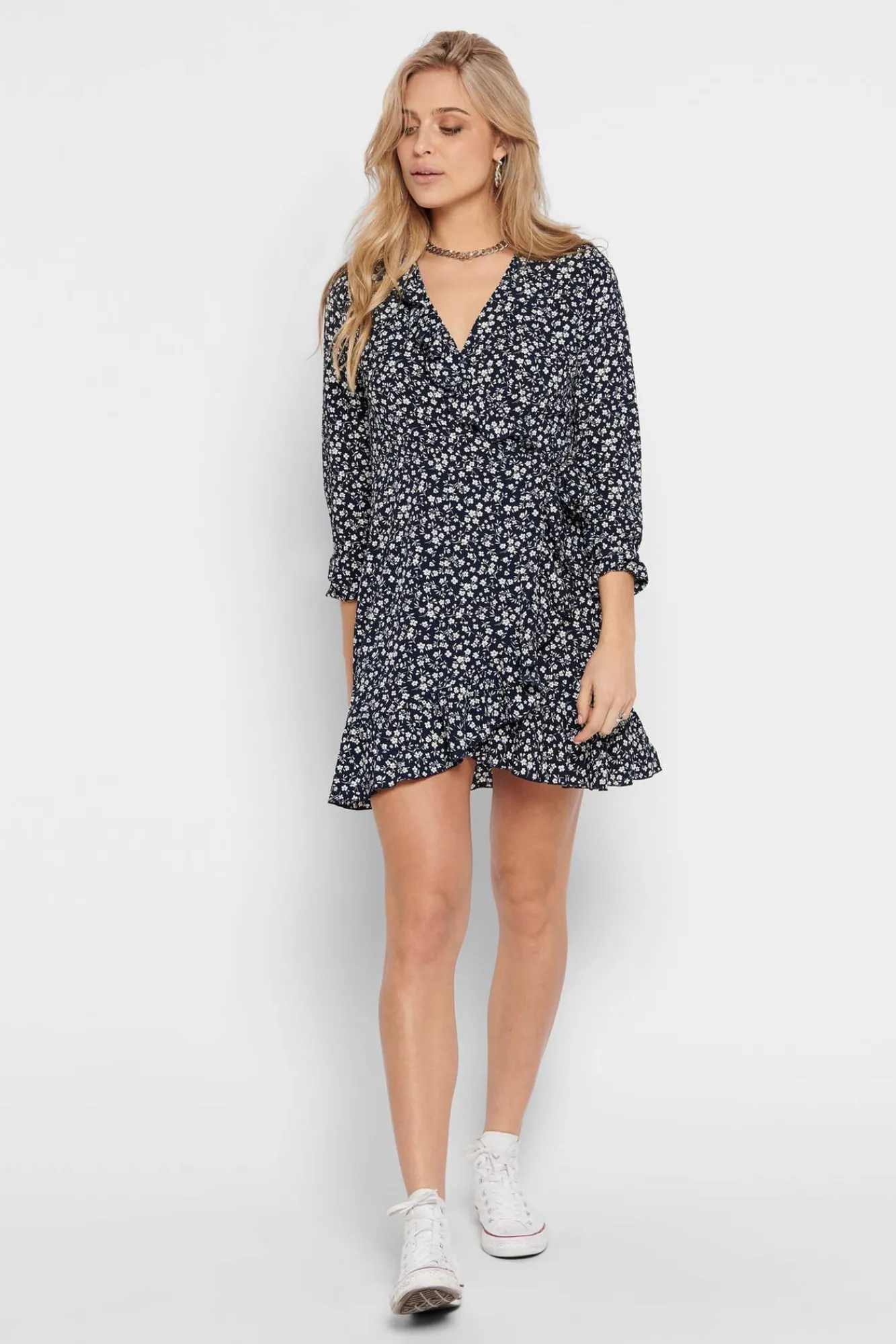 Only Vestido Estampado Azul Medio Hot
