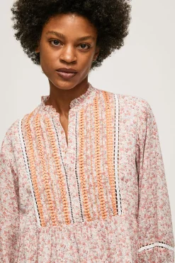 Pepe Jeans Vestido Estampado Corto Con Manga Larga. Multicolor New