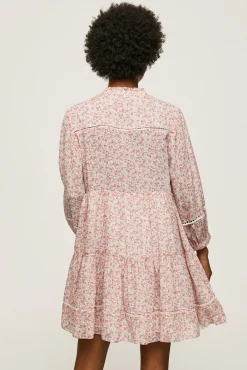 Pepe Jeans Vestido Estampado Corto Con Manga Larga. Multicolor New