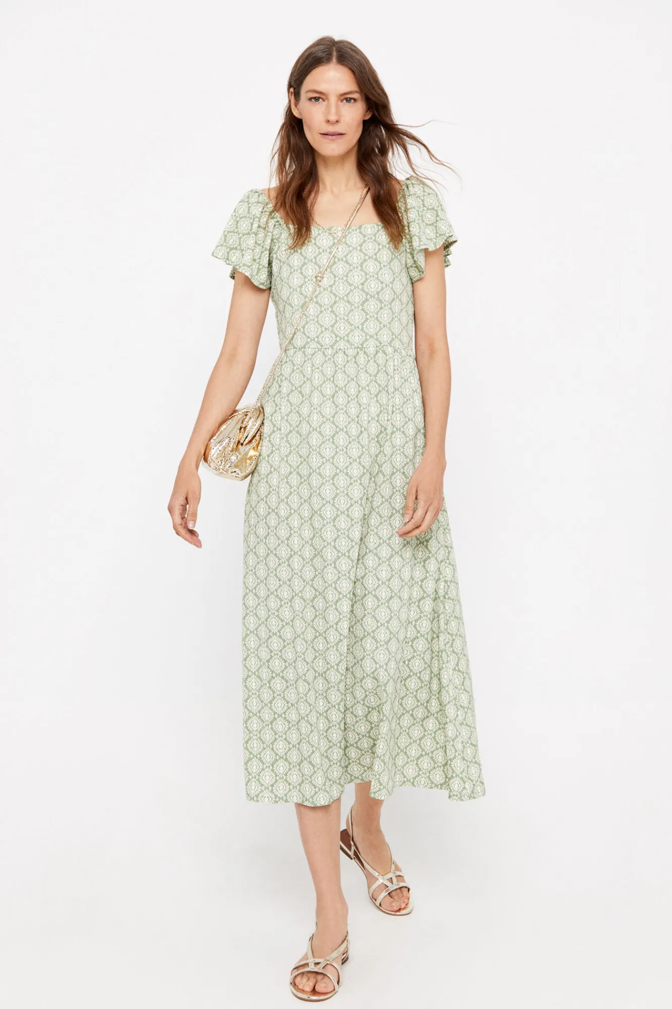 Cortefiel Vestido Estampado Estructura Estampado Blanco Discount