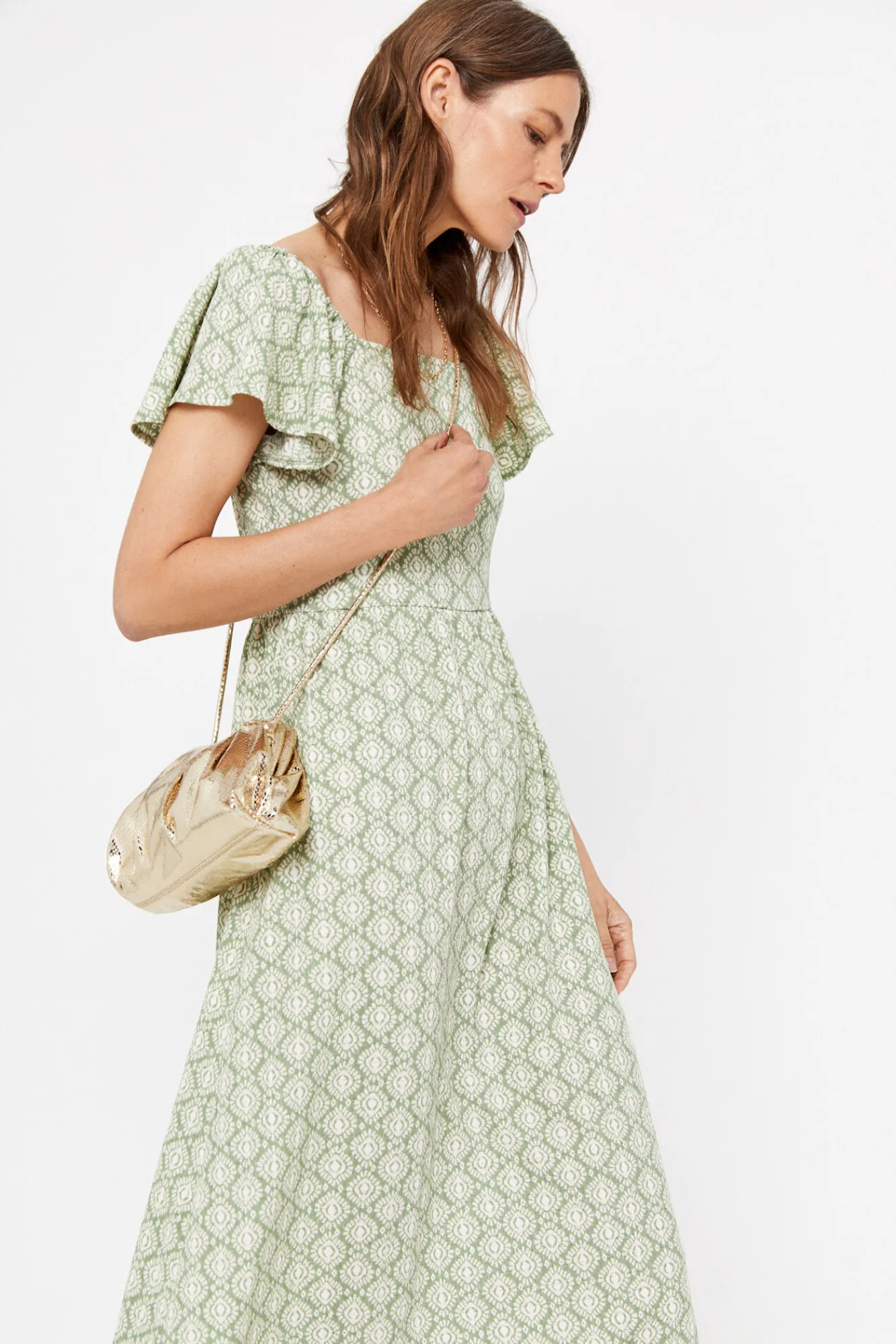 Cortefiel Vestido Estampado Estructura Estampado Blanco Discount