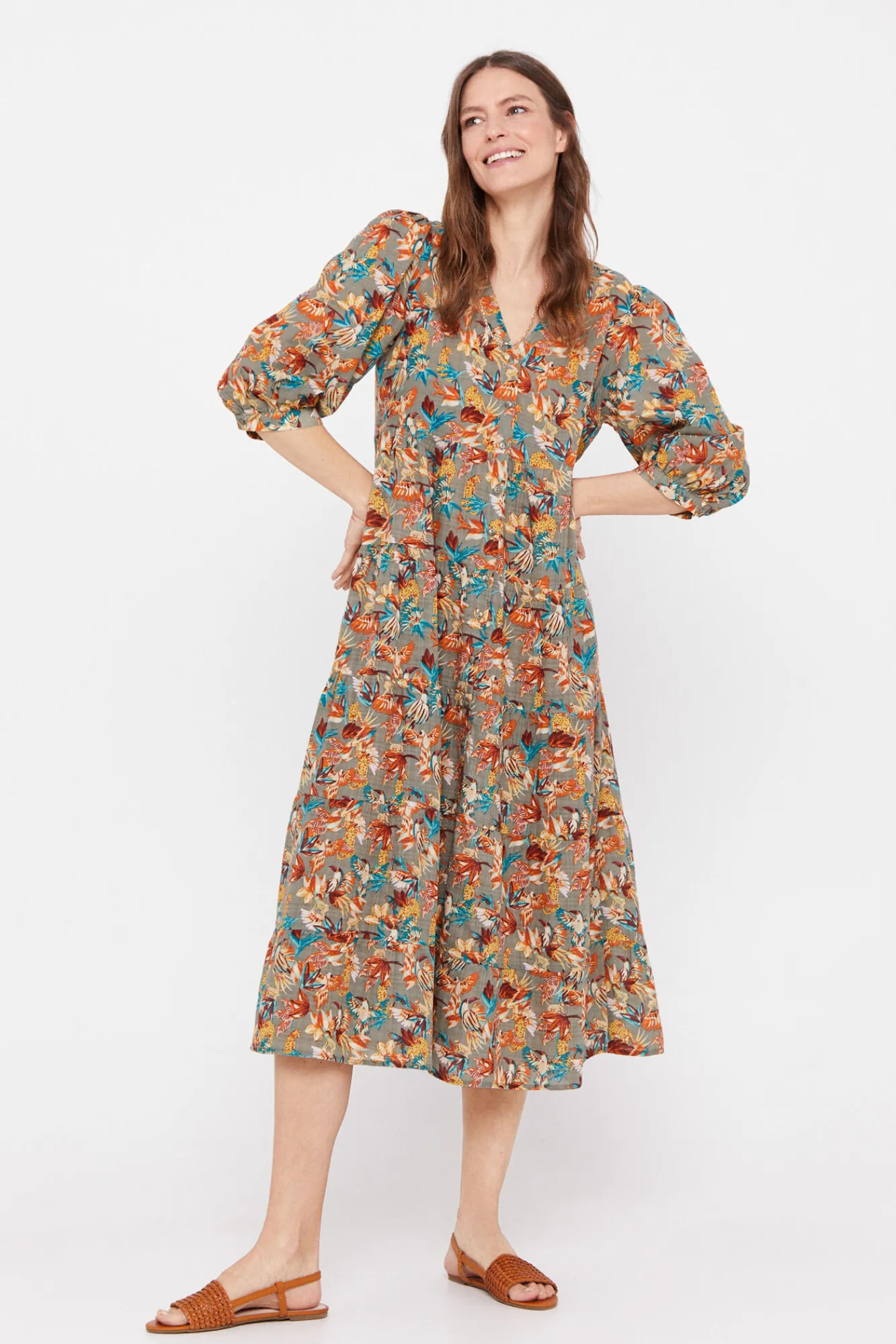 Cortefiel Vestido Estampado Flores Estampado Verde Online