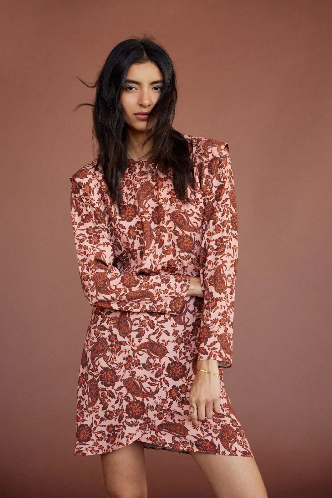 Slowlove Vestido Estampado Manga Larga Estampado Beige Best