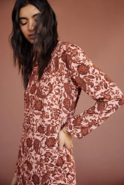 Slowlove Vestido Estampado Manga Larga Estampado Beige Best