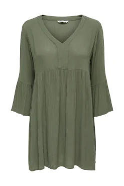 Only Vestido Fluido Media Manga Verde Discount